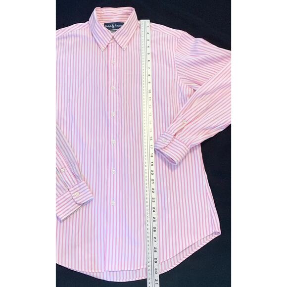 Ralph Lauren Mens Custom Fit Shirt Medium Pink White Striped Button Down Preppy - Picture 8 of 15